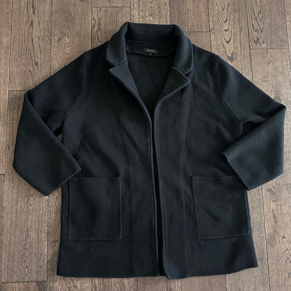 Quince Black Cotton Knit Blazer